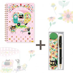 Lot carnet A5 à spirale (160p.) et étui stylo - Retro Love