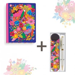 Lot carnet A5 deluxe (160p.) et étui stylo - Forêt Florale