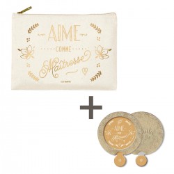 Lot trousse rectangulaire en coton PM et miroir - Aime comme maîtresse