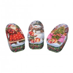 Set de 12 boîtes ovales en métal (3 motifs ass.) - Vintage Christmas