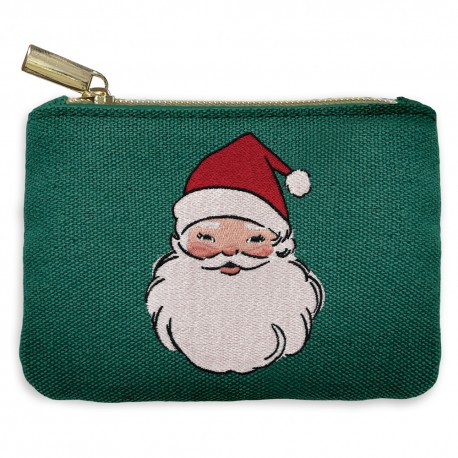 Porte-monnaie brodé - Retro Santa Green