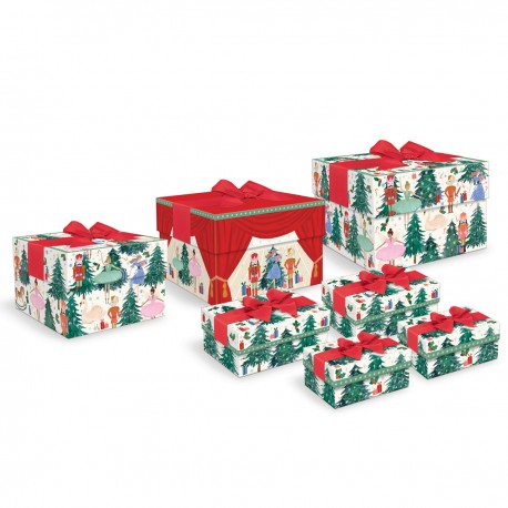 Set boîtes 3 carrées 4 rectangulaires ruban Noël - Nutcracker Dreams