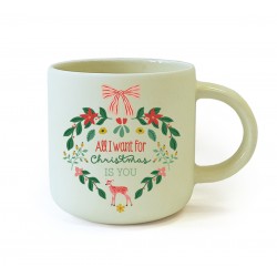 Mug céramique rond vert 350ml - Ho Ho Ho (All I want...)