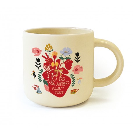 Mug céramique rond beige 350ml - Le bonheur se partage (les amis)