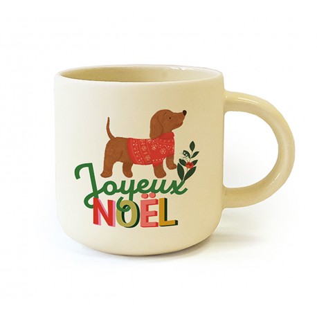 Mug céramique rond beige 350ml - Un Noël qui a du chien (Joyeux Noël)