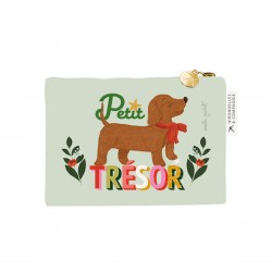 Porte-monnaie en coton vert - Un Noël qui a du chien (petit trésor)