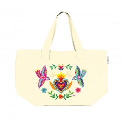 Grand sac cabas en coton vert avec fermeture - Canta la vida (Ex voto