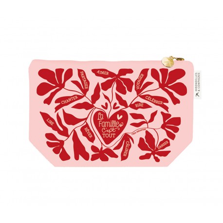 Trousse cosmétique en coton GM rose - Le bonheur se partage