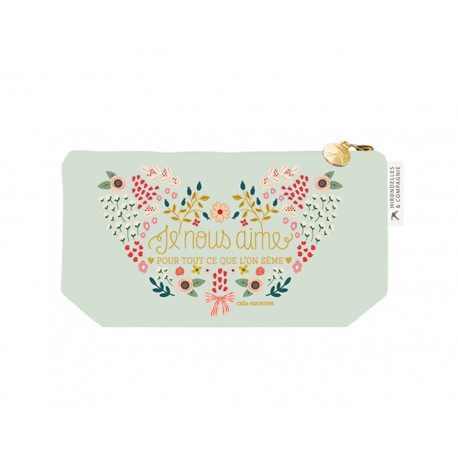 Trousse rectangulaire en coton PM vert - Ho Ho Ho (je nous aime)
