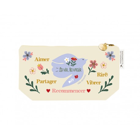 Trousse rectangulaire en coton PM beige - Le bonheur se partage