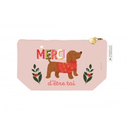 Trousse rectangulaire en coton PM rose - Un Noël qui a du chien