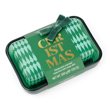 Set cadeau savon en barre 200g & coupelle en verre - Christmas (pin)
