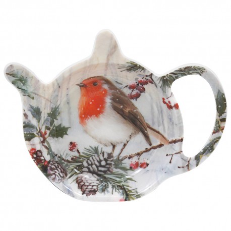 Repose sachet de thé en mélamine - Christmas Robins