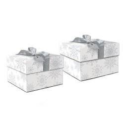 Big square bow box set of 2 - Silver Snowflakes