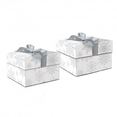 Big square bow box set of 2 - Silver Snowflakes