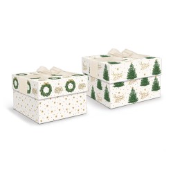 Big square bow box set of 2 - Merry and Bright Trees