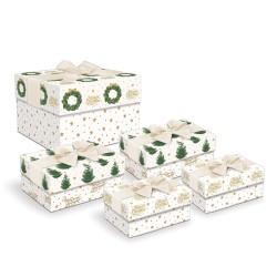 Big square bow box set of 5 - Merry and Bright Trees