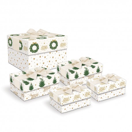 Big square bow box set of 5 - Merry and Bright Trees