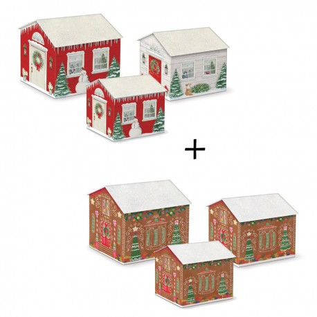 Lot de 6 boîtes maison gigognes de Noël - Tree & Heartland house