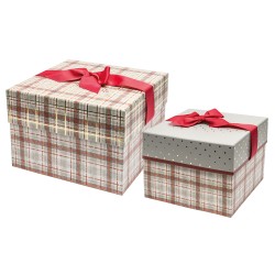 Big square bow set of 2 - Merry Gray Plaid
