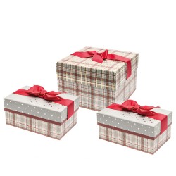Big square bow set of 3 - Merry Gray Plaid