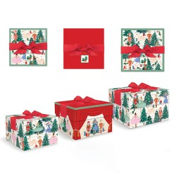 Set boîtes 3 carrées 4 rectangulaires ruban Noël - Nutcracker Dreams