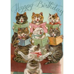 Carte double GM & env. 'HAPPY BIRTHDAY' (singer cats)