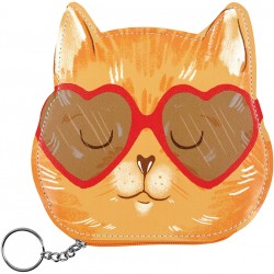 ZIPPER POUCH (faux leather) - PETS CAT HEART GLASESS