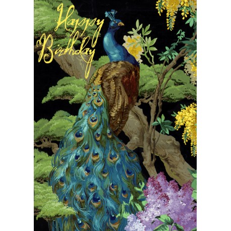 Carte double GM et enveloppe - Happy Birthday (peacock)