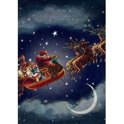 Carte double GM et enveloppe Noel - Sledge & Santa Claus in the Sky