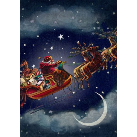 Carte double GM et enveloppe Noel - Sledge & Santa Claus in the Sky