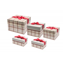 Set boîtes 3 carrées & 2 rectangulaires avec ruban - Merry Gray Plaid