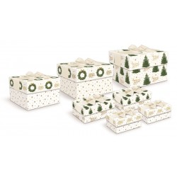 Set boîtes 3 carrées 4 rectangulaires ruban Noel - Merry & Bright