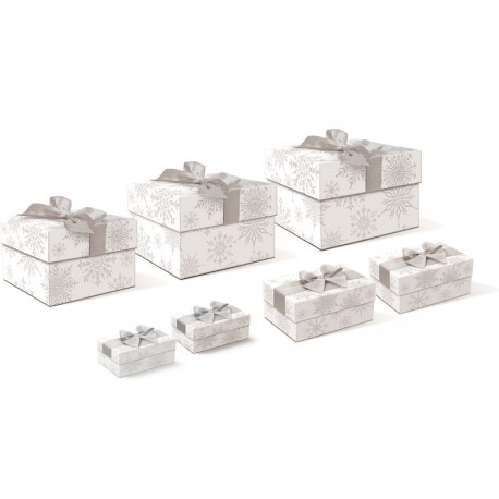 Big square bow box S/7 - Silver Snowflakes