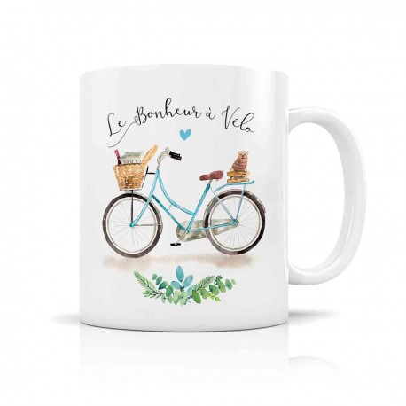 Mug ceramic 350ml - Le bonheur à vélo (bleu)
