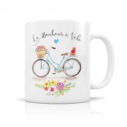 Mug céramique 350ml - Le bonheur à vélo (fleurs)
