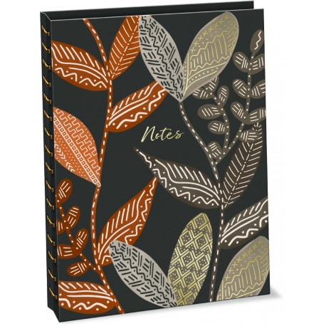 Carnet de notes à spirales couverture lin -Batik Botanicals (Leaves) 