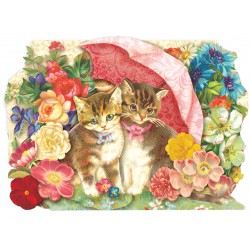 Carte Double PM 3D & ENV. 'Cats Under Umbrella'